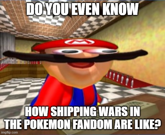 SMG4 Mario WTF | DO YOU EVEN KNOW HOW SHIPPING WARS IN THE POKEMON FANDOM ARE LIKE? | image tagged in smg4 mario wtf | made w/ Imgflip meme maker