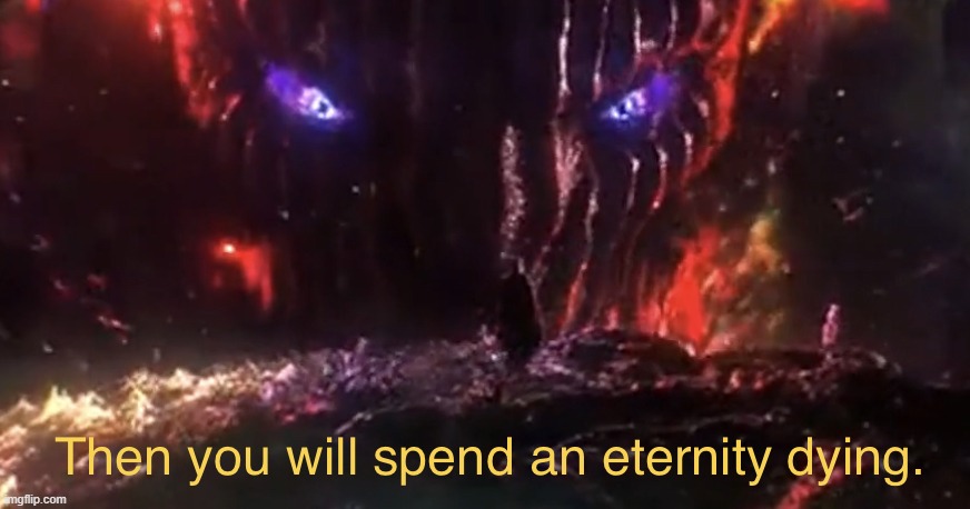 Then you will spend an eternity dying | image tagged in then you will spend an eternity dying | made w/ Imgflip meme maker