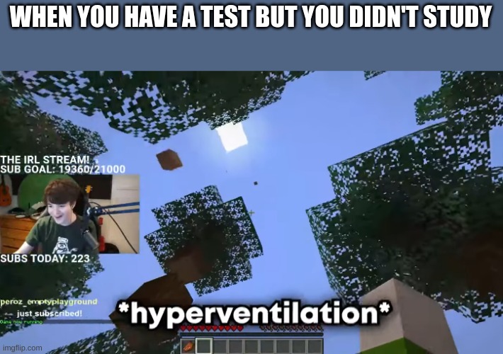 WHEN YOU HAVE A TEST BUT YOU DIDN'T STUDY | image tagged in hyperventilation | made w/ Imgflip meme maker