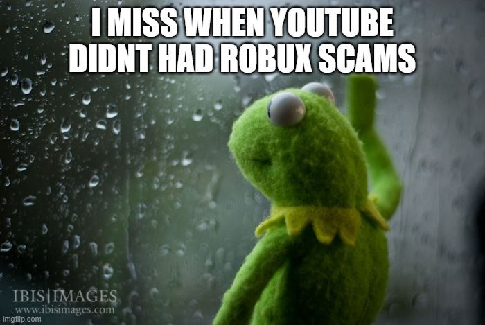 kermit window | I MISS WHEN YOUTUBE DIDNT HAD ROBUX SCAMS | image tagged in kermit window | made w/ Imgflip meme maker