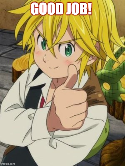 MELIODAS THUMBS UP | GOOD JOB! | image tagged in meliodas thumbs up | made w/ Imgflip meme maker