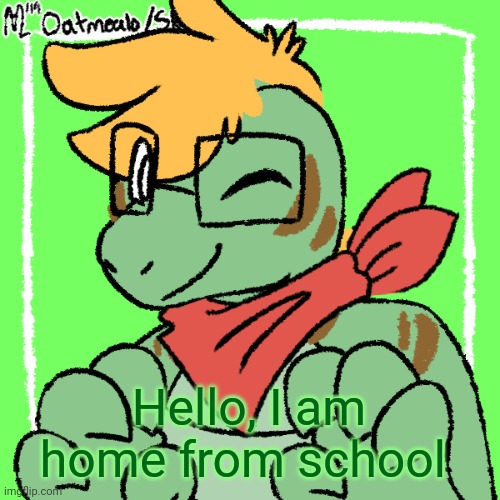 My gator fursona | Hello, I am home from school | image tagged in my gator fursona | made w/ Imgflip meme maker