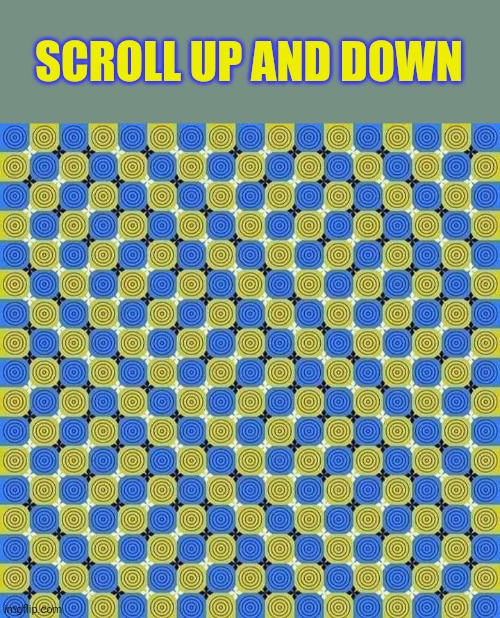 This is not a Gif. | SCROLL UP AND DOWN | image tagged in optical illusion,moving,image,you are now under my control | made w/ Imgflip meme maker