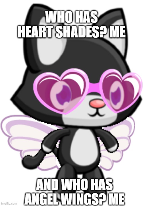 sunrise is a evil darky | WHO HAS HEART SHADES? ME; AND WHO HAS ANGEL WINGS? ME | image tagged in sunrise the evil darky cat,evil darky cat,meow playground | made w/ Imgflip meme maker