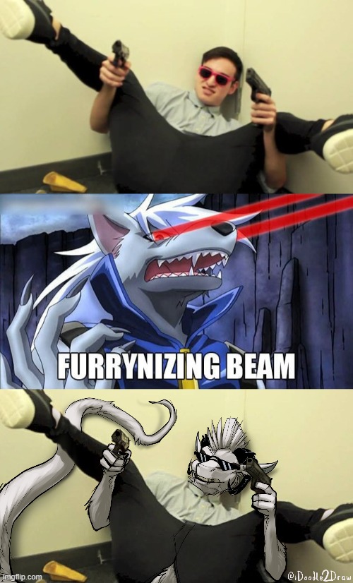 Furry Frank. | image tagged in filthy frank guns,furrynizing beam,memes,funny,filthy frank | made w/ Imgflip meme maker