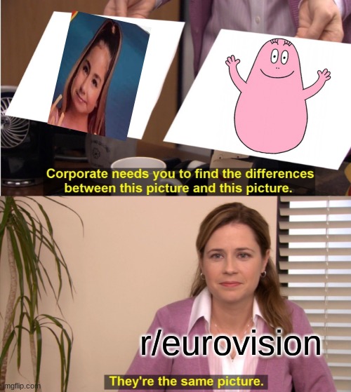 Remember when people in the Eurovision subreddit would compare a photo of a Valentina poster being disoriented to Barbapapa | r/eurovision | image tagged in memes,they're the same picture,barbapapa,eurovision | made w/ Imgflip meme maker