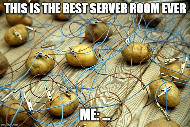 potato servers | THIS IS THE BEST SERVER ROOM EVER; ME: ... | image tagged in potato servers | made w/ Imgflip meme maker