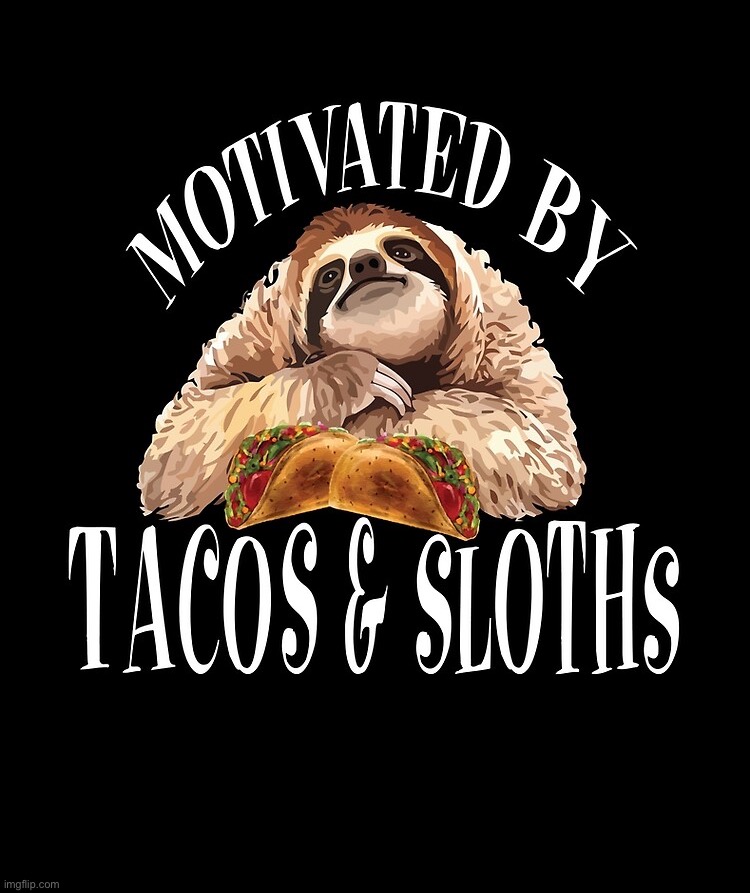 Motivated by tacos & sloths | image tagged in motivated by tacos sloths | made w/ Imgflip meme maker