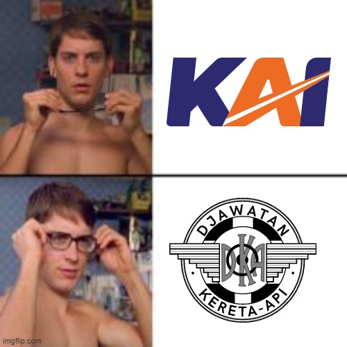 Kereta Api that old logo and new in 28/9/20 | image tagged in peter parker glasses,memes | made w/ Imgflip meme maker