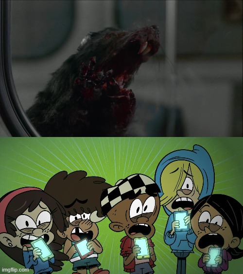 Ronnie Anne and friends terrified of mutated rat | image tagged in the loud house | made w/ Imgflip meme maker