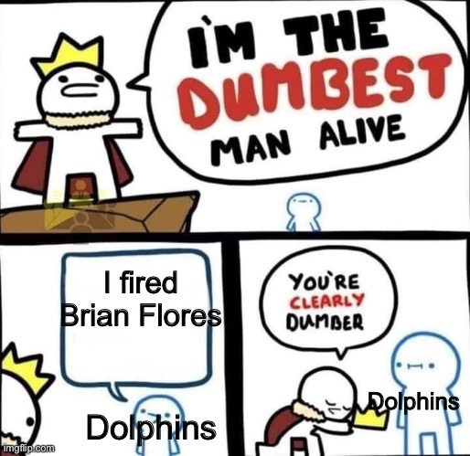 I'm not a Dolphins fans and even I'm pissed |  I fired Brian Flores; Dolphins; Dolphins | image tagged in dumbest man alive blank,miami dolphins,nfl,nfl memes,football | made w/ Imgflip meme maker