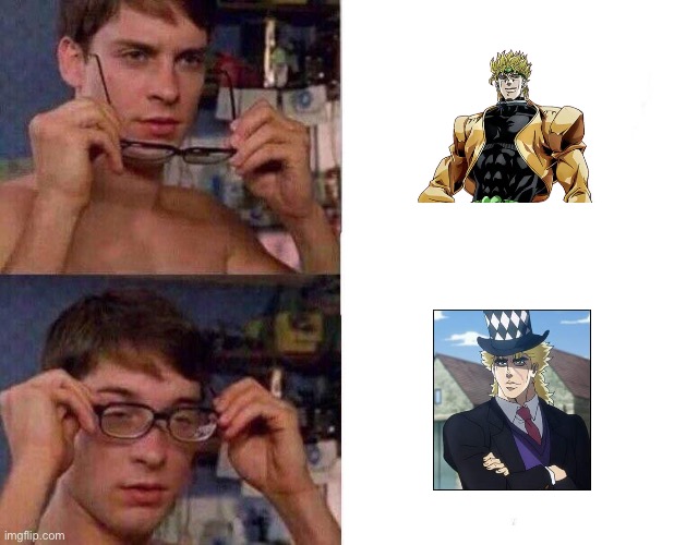 Me watching jojo 1 for first time | image tagged in spiderman glasses | made w/ Imgflip meme maker