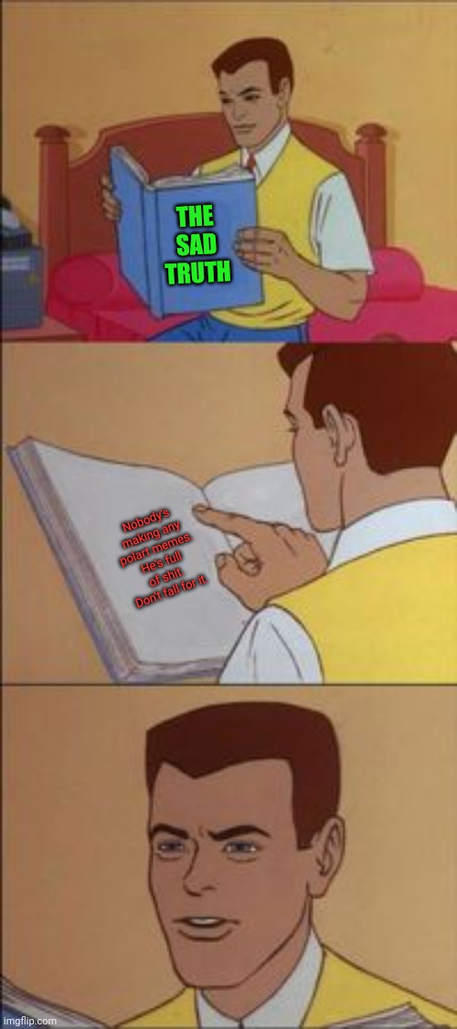 Peter parker reading a book  | Nobody's making any polart memes. He's full of shit. Don't fall for it. THE SAD TRUTH | image tagged in peter parker reading a book | made w/ Imgflip meme maker