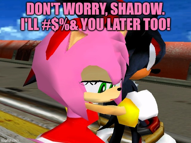 Amy cheated on shadow again... |  DON'T WORRY, SHADOW. I'LL #$%& YOU LATER TOO! | image tagged in sexy amy rose,shadow,sonic the hedgehog,sonicexe | made w/ Imgflip meme maker