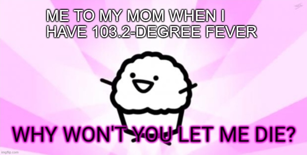 Why won't you let me die | ME TO MY MOM WHEN I HAVE 103.2-DEGREE FEVER | image tagged in why won't you let me die | made w/ Imgflip meme maker