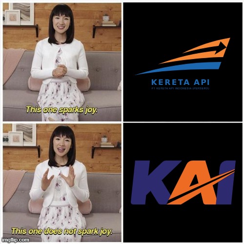 Kereta Api Indonesia new and old logo | image tagged in marie kondo spark joy,memes | made w/ Imgflip meme maker