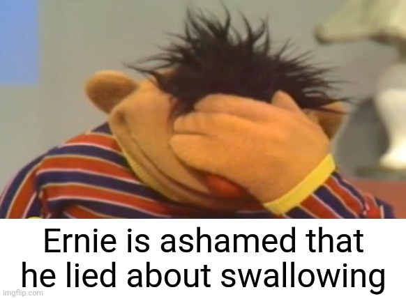 Ernie is ashamed that
he lied about swallowing | made w/ Imgflip meme maker