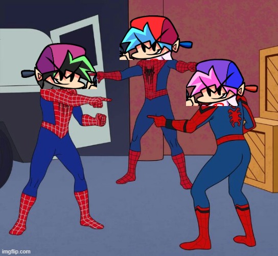 fnf remix mods be like | image tagged in spider man triple,fnf,friday night funkin,alternate reality | made w/ Imgflip meme maker