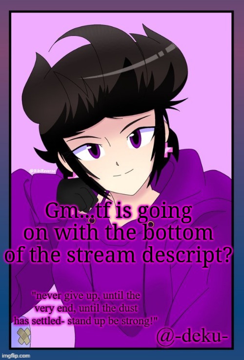 bibi template for deku | Gm...tf is going on with the bottom of the stream descript? | image tagged in bibi template for deku | made w/ Imgflip meme maker