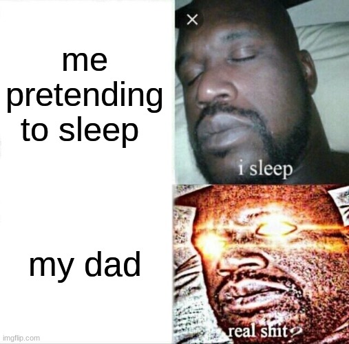 Sleeping Shaq | me pretending to sleep; my dad | image tagged in memes,sleeping shaq | made w/ Imgflip meme maker