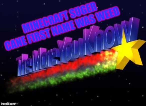 the more you know | MINECRAFT SUGER CANE FIRST NAME WAS WEED | image tagged in the more you know | made w/ Imgflip meme maker