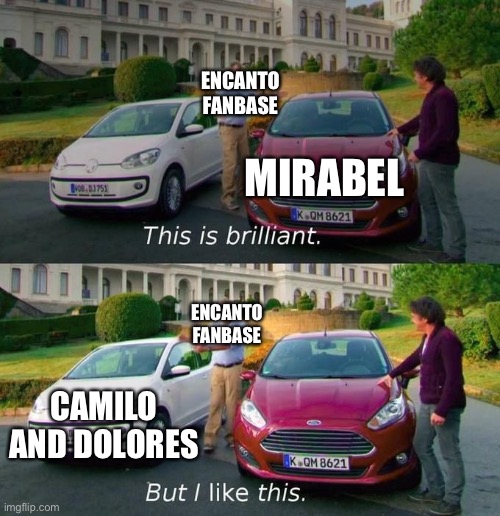 The superior Madrigals |  ENCANTO FANBASE; MIRABEL; ENCANTO FANBASE; CAMILO AND DOLORES | image tagged in this is brilliant but i like this | made w/ Imgflip meme maker