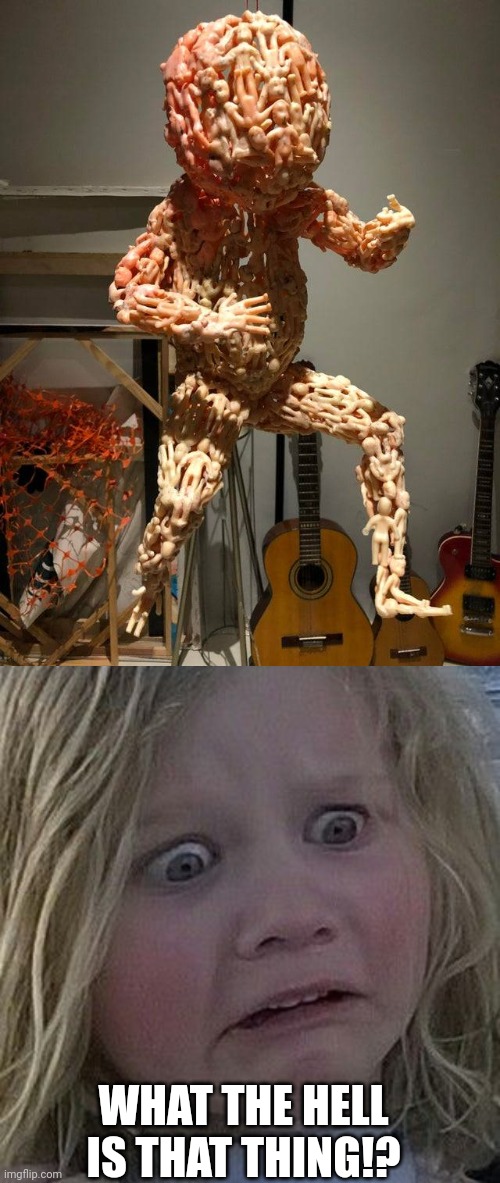 SPAWN OF SATAN? | WHAT THE HELL IS THAT THING!? | image tagged in scared kid,wtf,cursed image,creepy | made w/ Imgflip meme maker