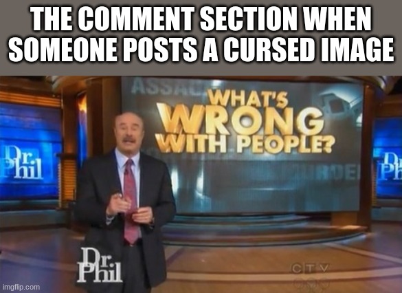 Titles are fantastic | THE COMMENT SECTION WHEN SOMEONE POSTS A CURSED IMAGE | image tagged in dr phil what's wrong with people | made w/ Imgflip meme maker