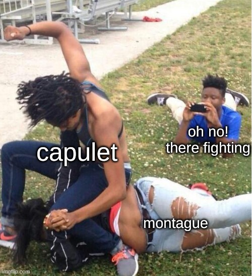 Guy recording a fight | oh no! there fighting; capulet; montague | image tagged in guy recording a fight | made w/ Imgflip meme maker