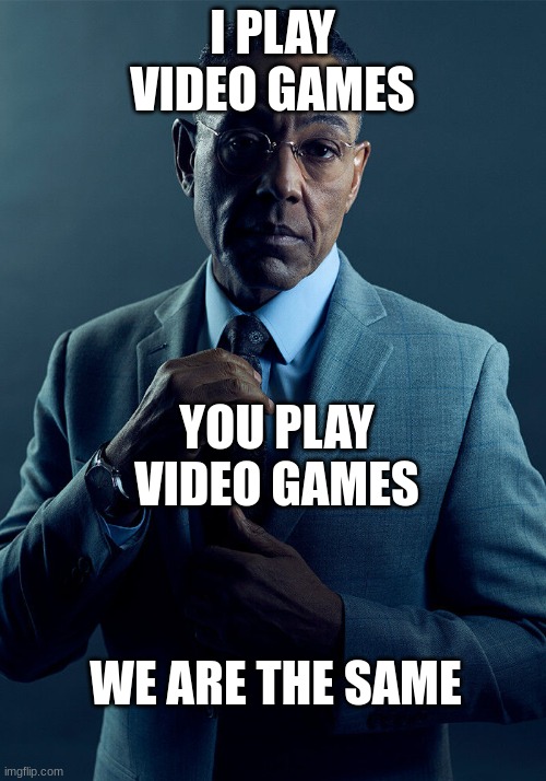 Gus Fring we are not the same | I PLAY VIDEO GAMES; YOU PLAY VIDEO GAMES; WE ARE THE SAME | image tagged in gus fring we are not the same | made w/ Imgflip meme maker