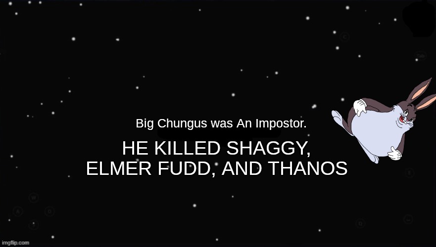 Big Chungus is sus AF | Big Chungus was An Impostor. HE KILLED SHAGGY, ELMER FUDD, AND THANOS | image tagged in x was the impostor,big chungus,among us ejected | made w/ Imgflip meme maker