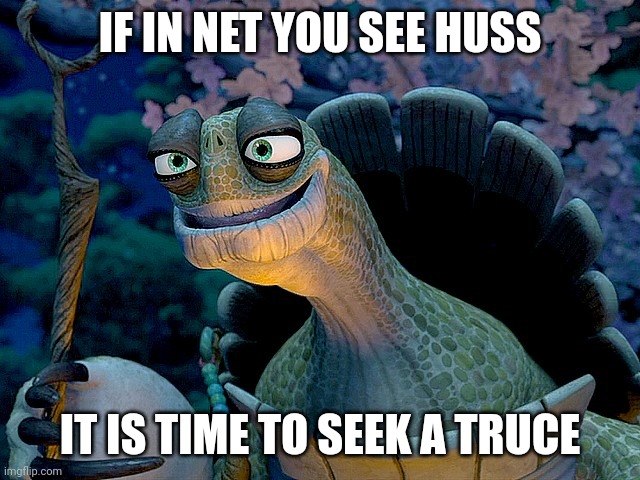 Kung fu panda turtle | IF IN NET YOU SEE HUSS; IT IS TIME TO SEEK A TRUCE | image tagged in kung fu panda turtle | made w/ Imgflip meme maker