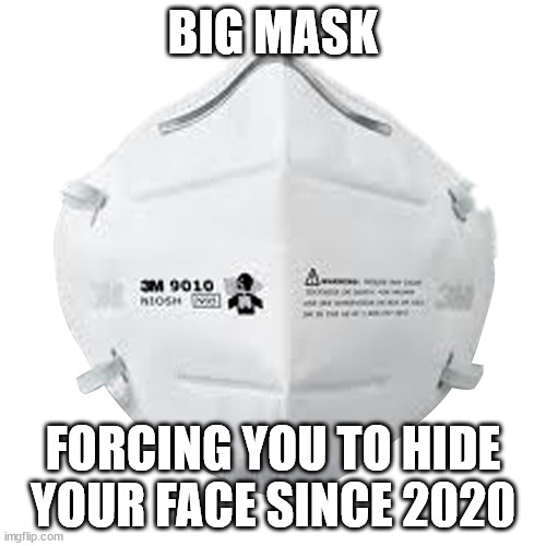Big Mask Since 2020 | BIG MASK; FORCING YOU TO HIDE YOUR FACE SINCE 2020 | image tagged in n95 mask | made w/ Imgflip meme maker