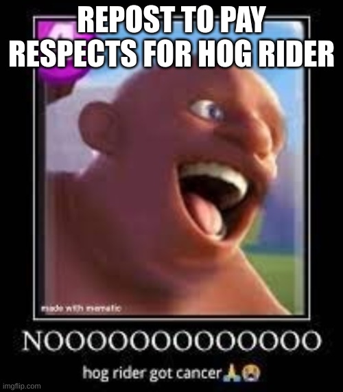 spog b | REPOST TO PAY RESPECTS FOR HOG RIDER | made w/ Imgflip meme maker