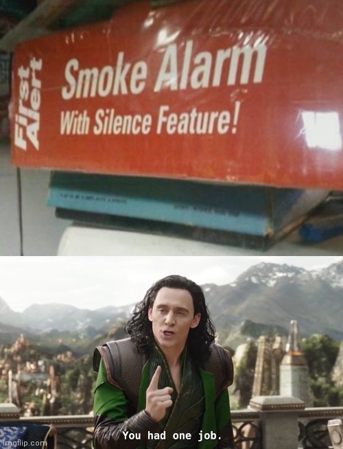 You had one job smoke alarm with silence feature | image tagged in you had one job just the one,you had one job,loki,stupid | made w/ Imgflip meme maker