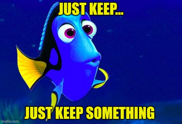 Bad Memory Fish | JUST KEEP... JUST KEEP SOMETHING | image tagged in bad memory fish | made w/ Imgflip meme maker