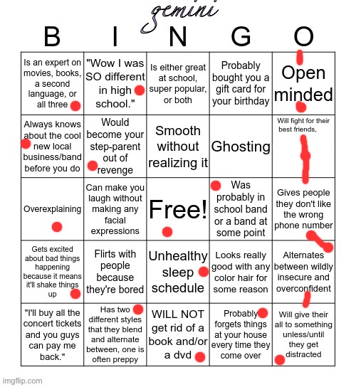 gemini bingo | image tagged in gemini bingo | made w/ Imgflip meme maker