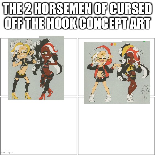 The heck |  THE 2 HORSEMEN OF CURSED OFF THE HOOK CONCEPT ART | image tagged in the 4 horsemen of | made w/ Imgflip meme maker