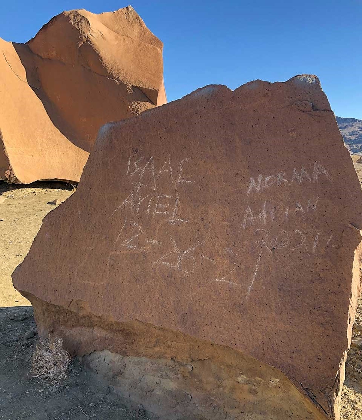 High Quality Vandals defaced a panel of ancient petroglyphs at Big Bend Natio Blank Meme Template