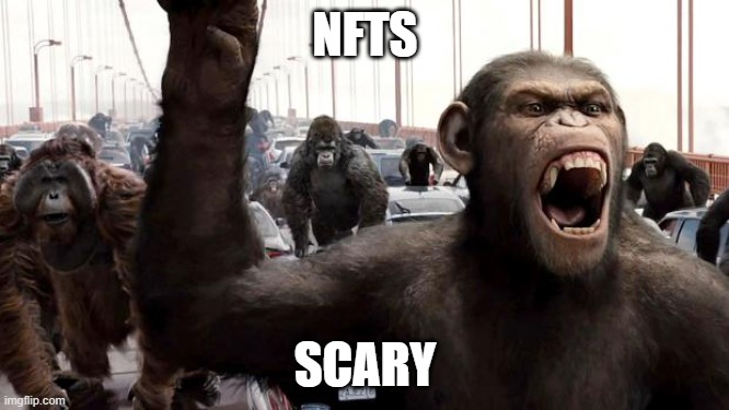 Planet of the apes | NFTS; SCARY | image tagged in planet of the apes | made w/ Imgflip meme maker