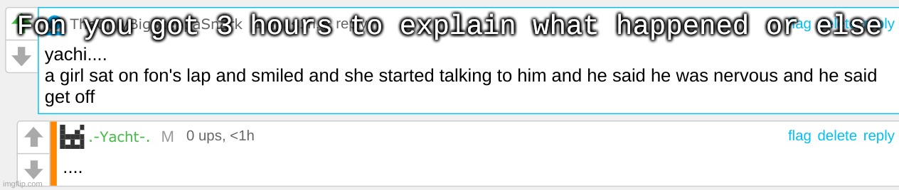 Fon you got 3 hours to explain what happened or else | made w/ Imgflip meme maker