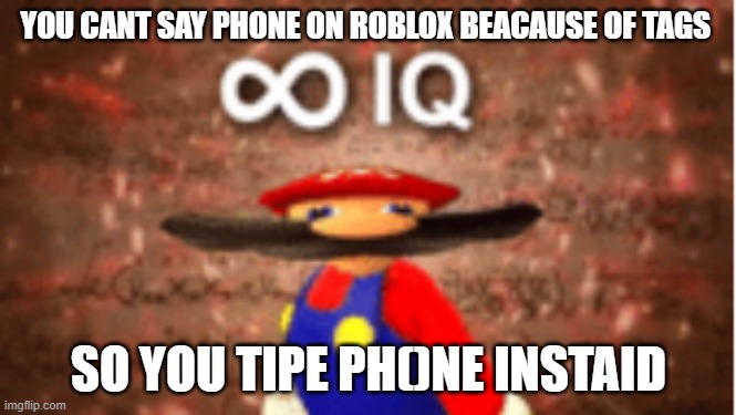 Infinite IQ | YOU CANT SAY PHONE ON ROBLOX BEACAUSE OF TAGS; SO YOU TIPE PH()NE INSTAID | image tagged in infinite iq | made w/ Imgflip meme maker