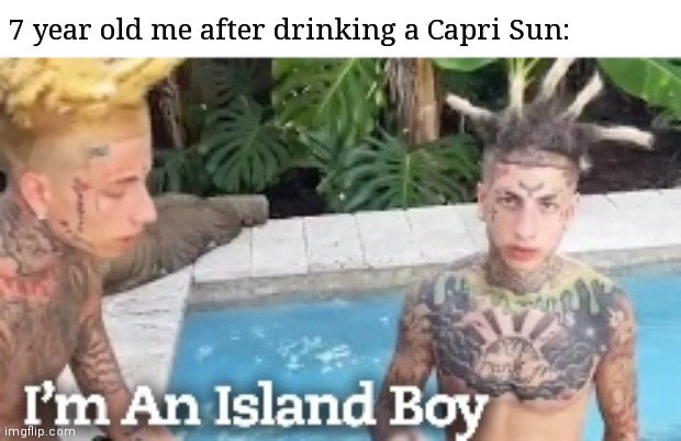Island Boys | 7 year old me after drinking a Capri Sun: | image tagged in island boys | made w/ Imgflip meme maker
