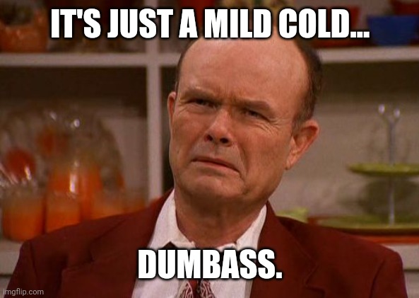 That's all it is. I actually have it again right now. | IT'S JUST A MILD COLD... DUMBASS. | image tagged in red foreman | made w/ Imgflip meme maker