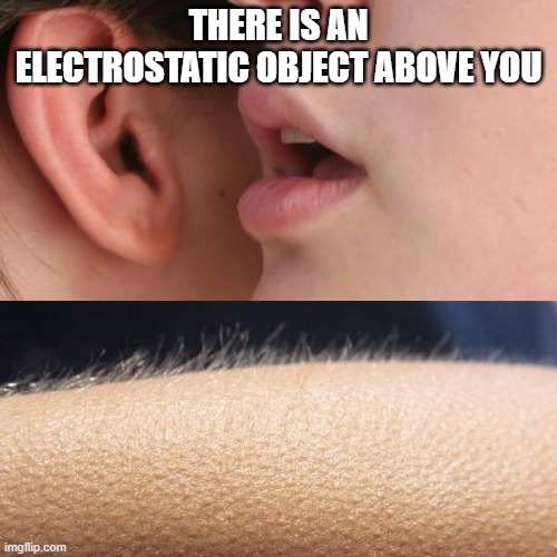 Whisper and Goosebumps | THERE IS AN ELECTROSTATIC OBJECT ABOVE YOU | image tagged in whisper and goosebumps | made w/ Imgflip meme maker