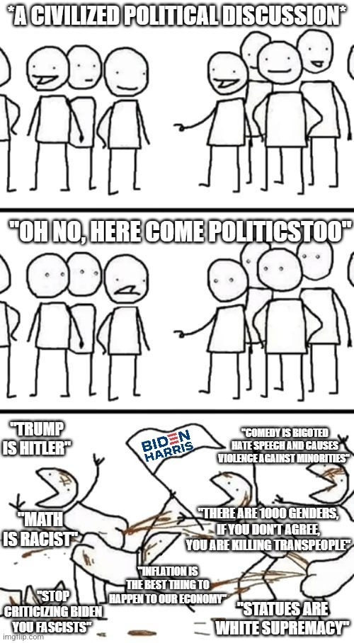 PoliticsTOO in a nutshell | image tagged in sjws,stupid liberals,cringe | made w/ Imgflip meme maker