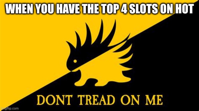 ancap porcupine | WHEN YOU HAVE THE TOP 4 SLOTS ON HOT | image tagged in ancap porcupine | made w/ Imgflip meme maker