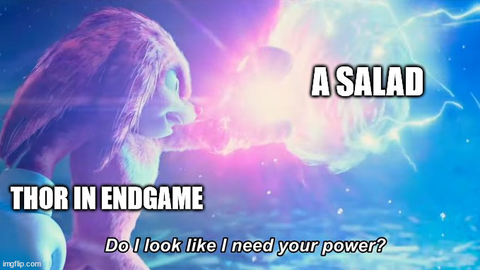 Do I look like I need your power? | A SALAD; THOR IN ENDGAME | image tagged in do i look like i need your power | made w/ Imgflip meme maker