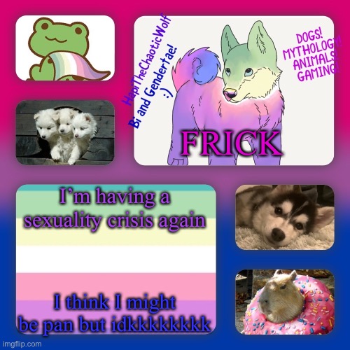 I meant omni… | FRICK; I’m having a sexuality crisis again; I think I might be pan but idkkkkkkkk | image tagged in hapithechaoticwolf s new background | made w/ Imgflip meme maker