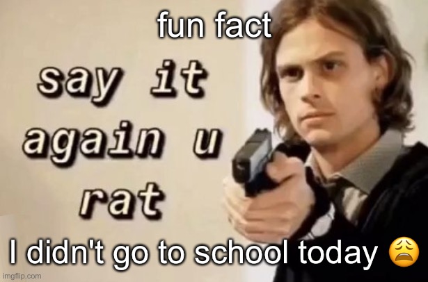 more of I skipped everything but lunch :skull: | fun fact; I didn't go to school today 😩 | image tagged in say it again you rat | made w/ Imgflip meme maker